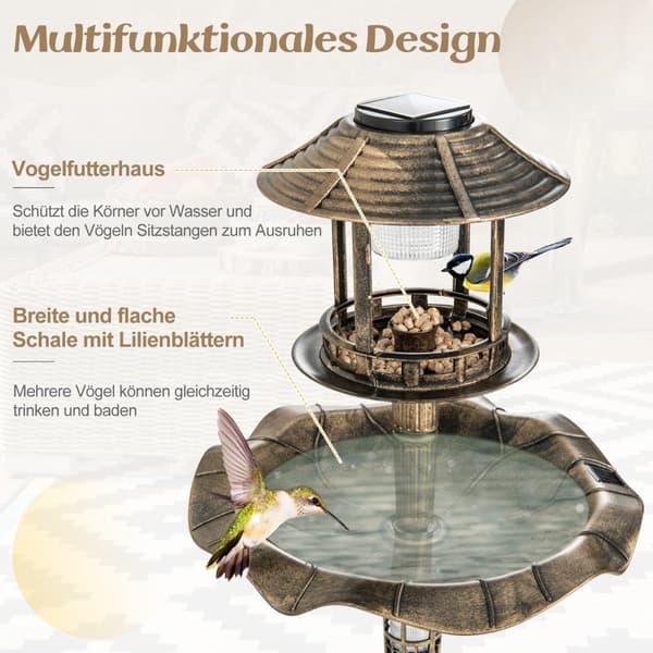 Solfågelbad med matare och plantering – Brons, Ø43x110 cm