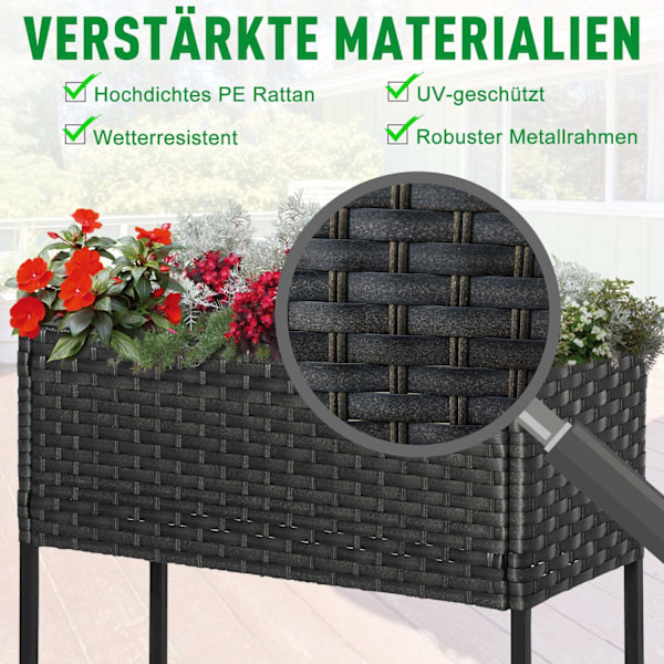 Højseng Polyrattan Blomsterkasse Med Fødder Og Hylde, Brun, 70 X 30 X 72 Cm