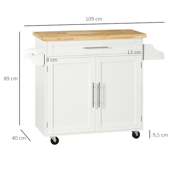 Tarjoiluvaunu Keittiövaunu Työtasolla, Maustetelineellä, Pyyhetelineen, Valkoinen, 109X40X89Cm Olohuoneeseen Ja Ruokailutilaan