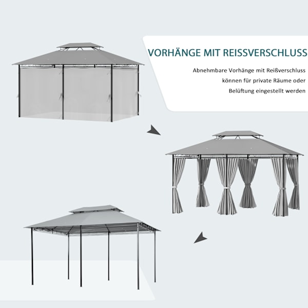 Paviljong 3x4m trädgårdspaviljong med 6 sidopaneler, partytält, tält med dubbeltak, vattentät, mörkgrå för trädgård & evenemang |