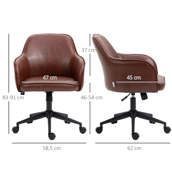 Kontorstol Skrivebordsstol Med Vippefunktion, Hjul, Imiteret Læderlook, 93-101 Cm Højdejusterbar, Op Til 120 Kg, Brun