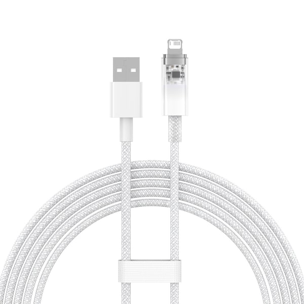 Punottu kaapeli iPhone Explorer -sarjan USB:lle - Lightning 2.4A 2m valkoinen