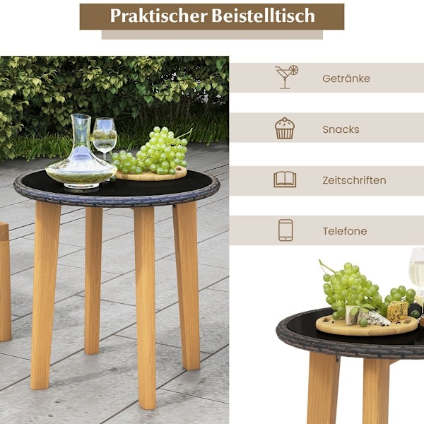 3-delt havemøbelsæt i rattan havesædesæt 2 kurvestole & glas sidebord & puder