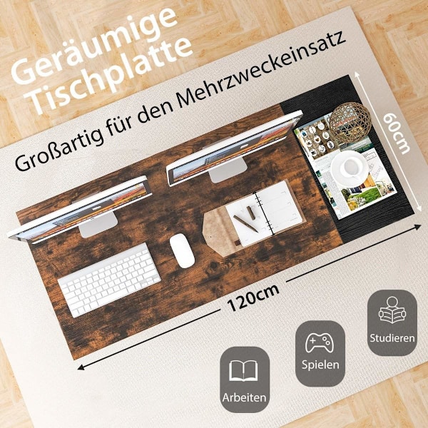 140 cm langt skrivebord med 2 skuffer & høretelefonkrog & opbevaringsrum computerbord