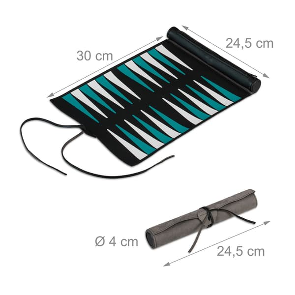 Matka-backgammon-setti, roll-Up-nahkainen ulkoasu