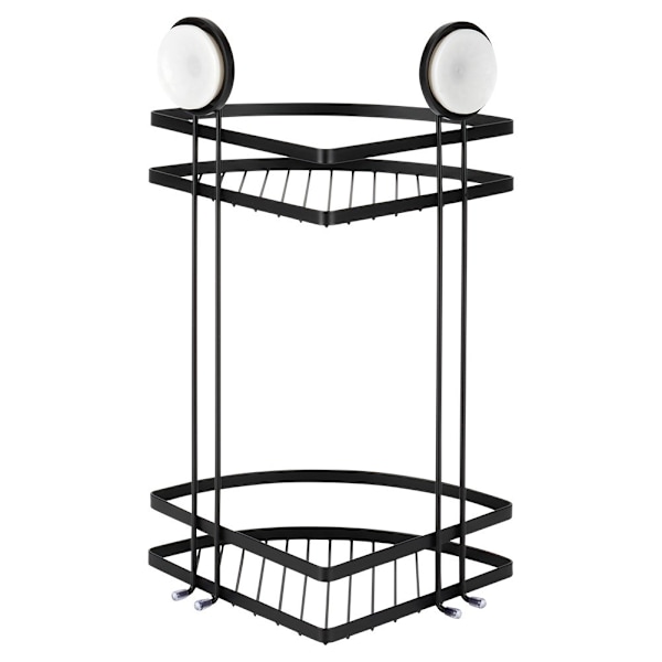 Sort metal brusehylde med sugekopper, hjørne, 2-plan, 24x18x38 cm