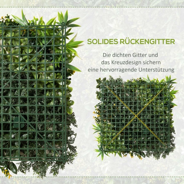 Kunstig Plantevæg Pakke Med 12 Uv-Beskyttelse Privacy Screen Multi-Leaf Design 50 X 50 Cm Til Udendørs Have