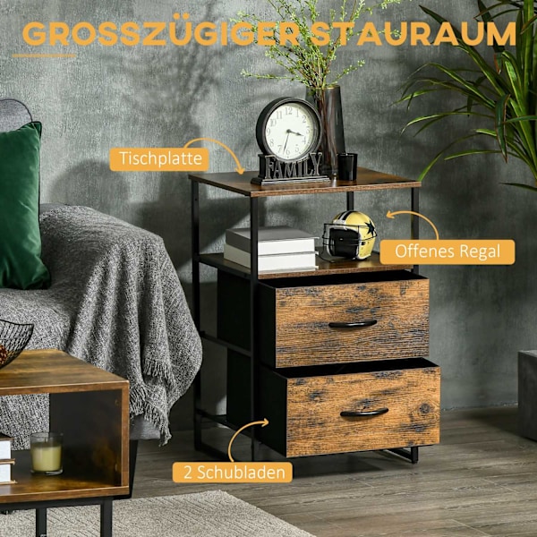 Kommode, opbevaringsskab med foldbare stofskuffer, hylde i industriel stil, sideskab til stuen, rustik brun Aosom