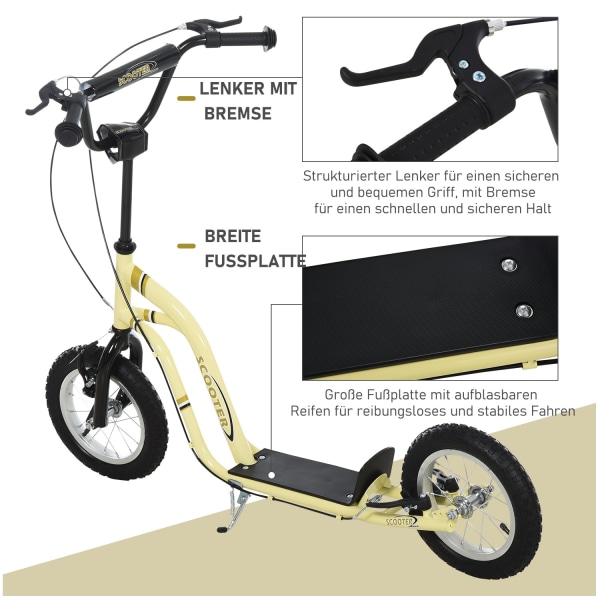 Børnescooter Fra 5 År Gammel Scooter Børnescooter City Scooter Børnescooter Kickboard Med Pneumatiske Dæk 12 Tommer Gummi Aluminium Beige 120 X 58 X 8