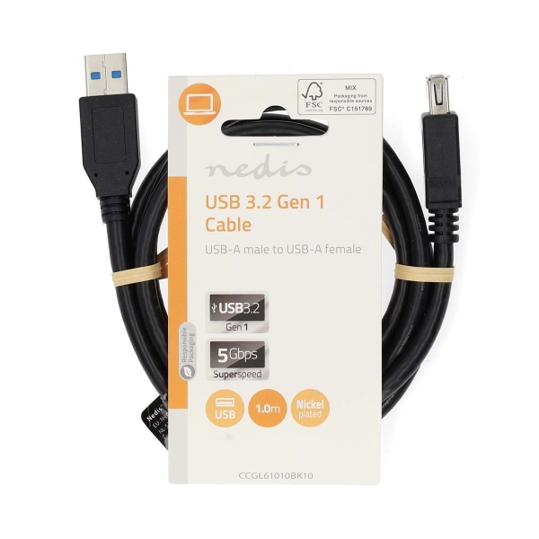 USB-kabel | USB 3.2 Gen 1 | USB-A Han | USB-A Hun | 5 Gbps | Nik