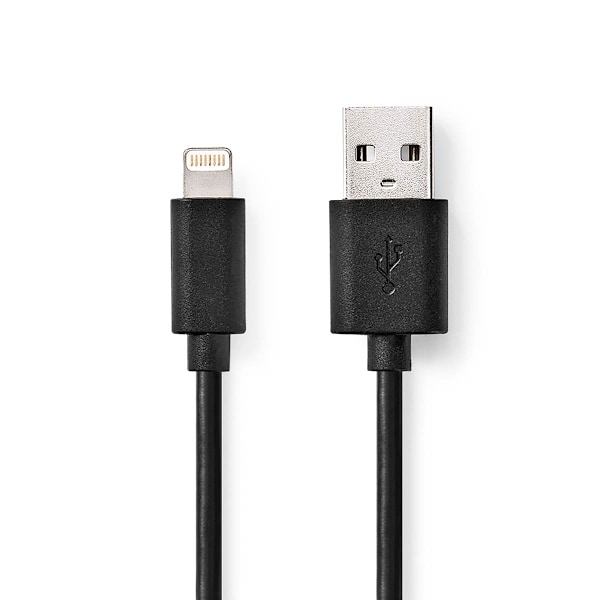 Lightning Kabel | USB 2.0 | Apple Lightning 8-pin | USB-A Han | 480 Mbps | Nikkelplateret | 1.00 m | Runde | PVC | Sort | Label