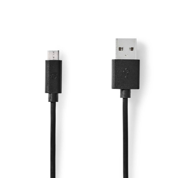 USB-kabel | USB 2.0 | USB-A Han | USB Micro-B han | 10 W | 480 Mbps | Nikkelplateret | 3.00 m | Runde | PVC | Sort | Label