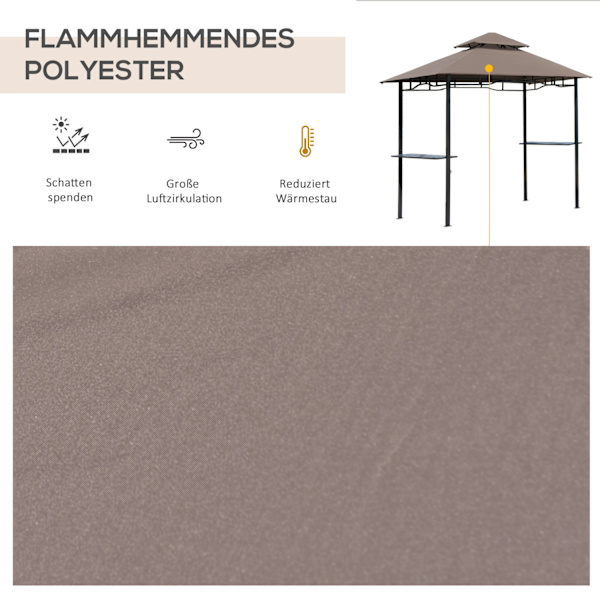Grillpavillon Havetelt Flammehæmmende Dobbelttag Kaffe Brun + Sort 245X148X252Cm
