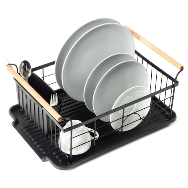 Elegant svart diskställ med droppbricka och plats för allt