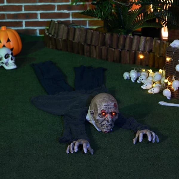 Halloween-zombidekoration, LED-ögon, ljud- och rörelsesensor