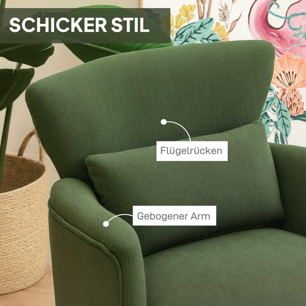 Grøn Corduroy Wingback stol – High-Density Foam, 18 cm polstring