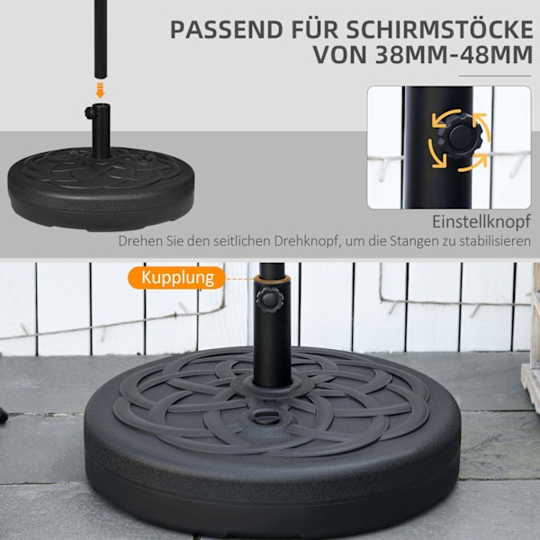 Parasolstativ kan fyldes op til 35 kg Paraplystativ, rund paraplyholder, paraplyvægt, stativ til parasol Ø38/48 mm, til altan, terrasse, have, sort