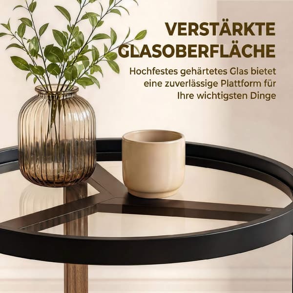 Rundt sidebord, hærdet glasplade, sort 45 cm