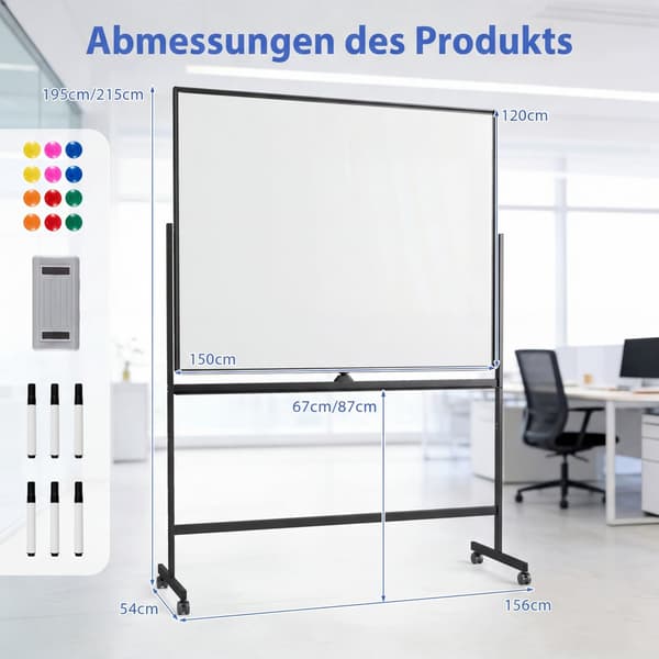Mobil dubbelsidig magnetisk whiteboardtavla med stativ