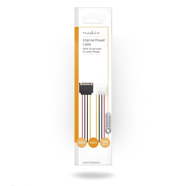Sisäinen Virtakaapeli | SATA 15-Pin uros | Molex naaras | Kullattu | 0.15 m | Pyöreä | PVC | Monivärinen | Kirjekuori