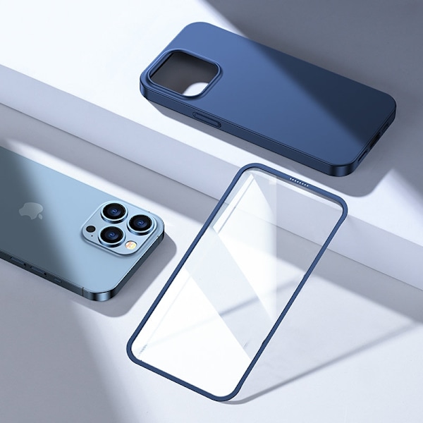 Fodral skal för iPhone 13 Pro, bak- och frontskal + härdat glas, blå