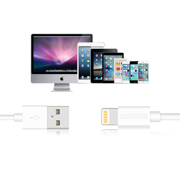 USB-A - Lightning MFI -kaapeli 1,8 m sertifioitu valkoinen