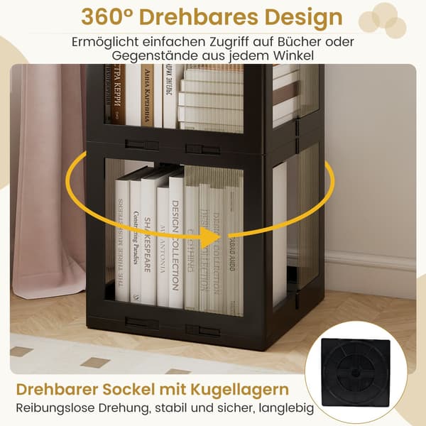 360 grader roterende bogreol, foldbar, transparent, sort