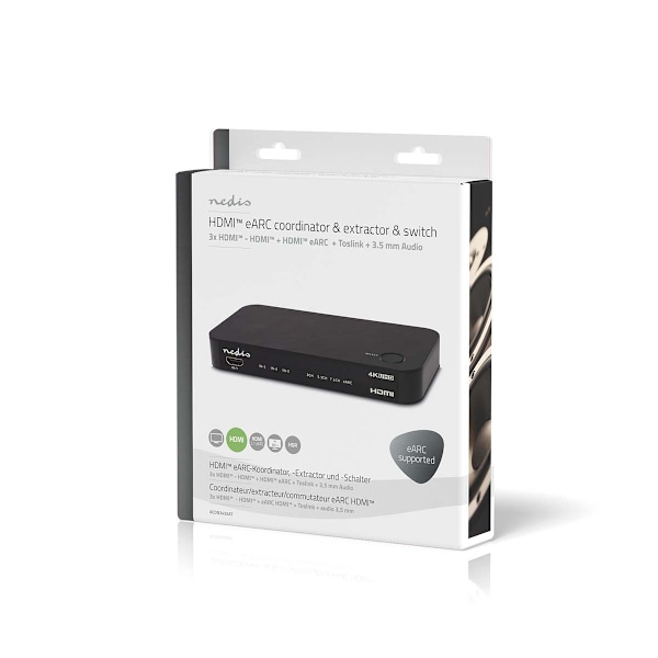 Digitaalinen Audiomuunnin | Kaksisuuntainen | Tuloliitäntä: DC Virta / 3x HDMI™ tuloliitäntä | Lähtöliitäntä: 1x 3.5 mm / 1x TosLink / 2x HDMI™ lähtö