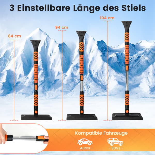 2-i-1 sneskovl og isskraber, justerbart håndtag