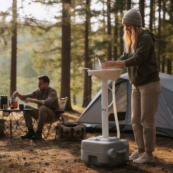 Bærbar campingvask, 20L tank, USB-pumpe