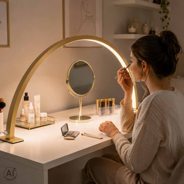 LED-skrivebordslampe til manicure med skyggefri guldbue
