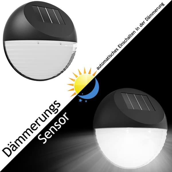 LED solcellevæglamper, 6-pak, automatisk skumringssensor