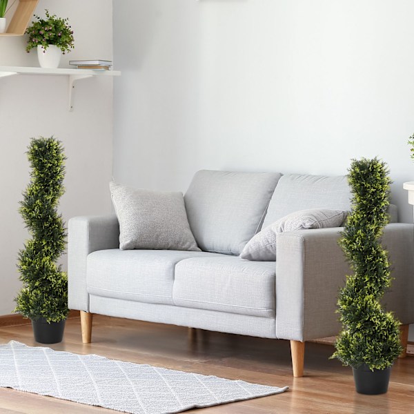 Sæt med 2 kunstigt cedertræ stor 90 cm kunstig plante, plast kunstige planter cedertræ i potte, spiralplante som ægte til stue soveværelse kontorhave