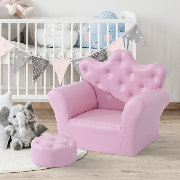 Pigelænestol Blød Sofa Krystal Knapper Taburet Pink Komfortabel Fra 3 År 58X40.5X49Cm
