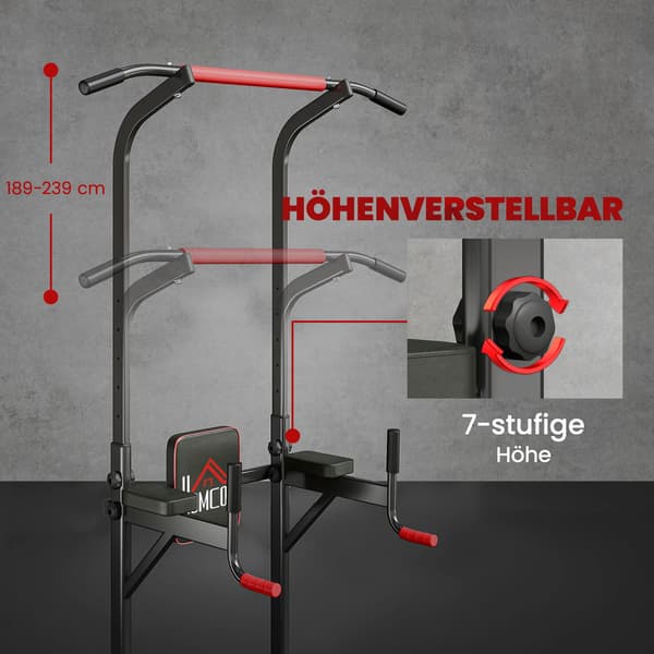 Justerbart krafttorn med pull-up-stång och dipstation