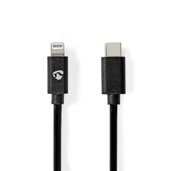 Lightning Kabel | USB 2.0 | Apple Lightning 8-pin | USB-C™ Han | 480 Mbps | Nikkelplateret | 2.00 m | Runde | PVC | Sort | Konvolut