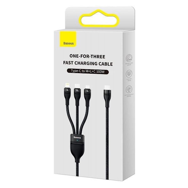 Flash Series II USB-C-kaapeli Iphone Lightning microUSB 100W 1,5m musta