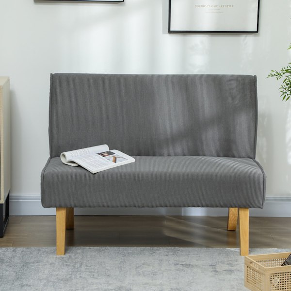 2-personers sofa, sofa i fløjlsmønster, træben, polstret sofa, dobbeltsofa til soveværelse, stue, 110 x 62 x 85 cm, grå