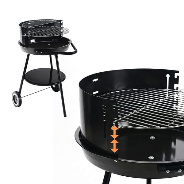 Kulgrill med læhegn og opbevaringshylde, sort