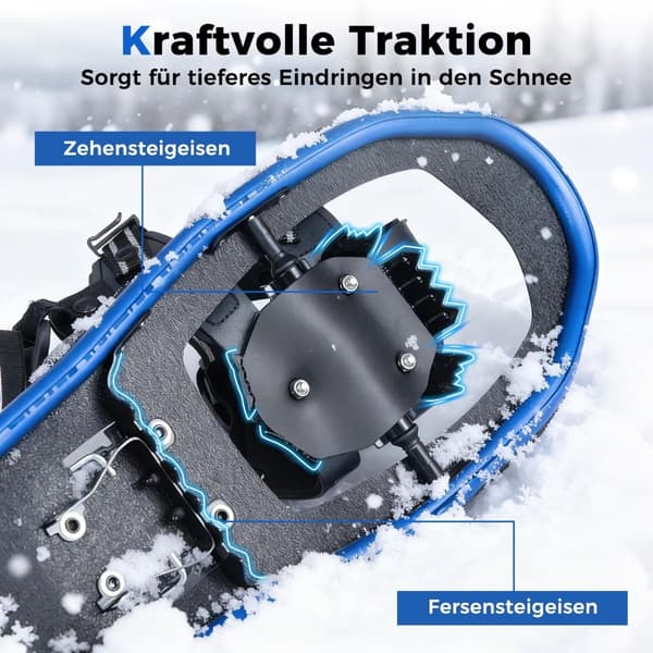 21" snöskor med stavar, storlek 35-40, blå