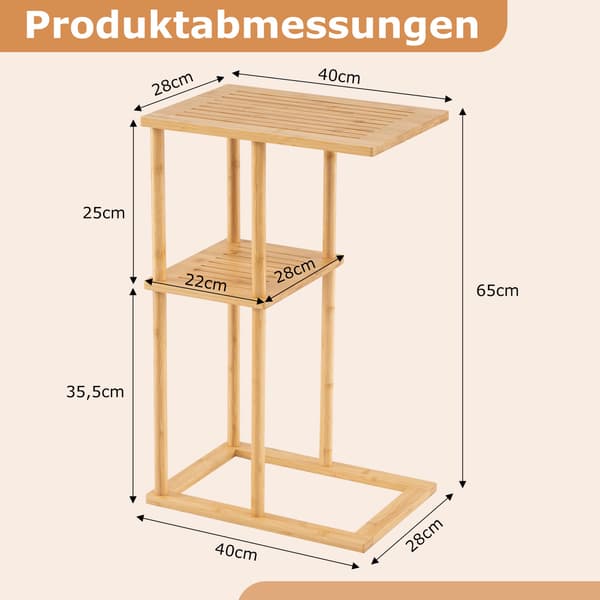 Bambus C-formet sidebordsæt, 2-lags, 40x28x65 cm
