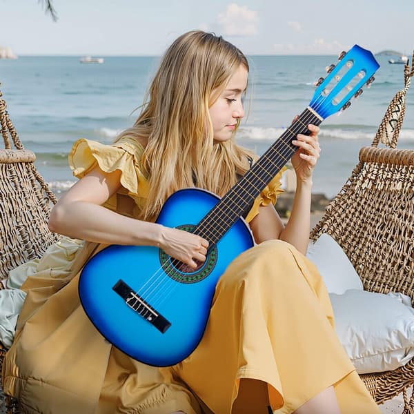 Klassisk gitarr 30-tums startpaket, nylonsträngar, blå