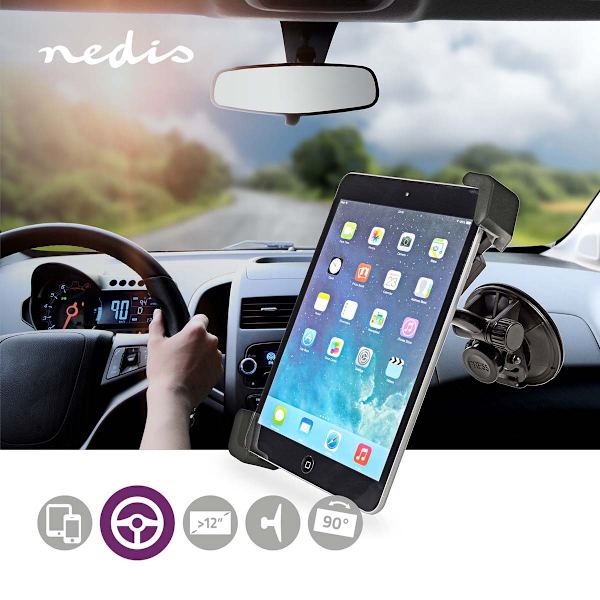 Tabletin autoteline | Maksimi yhteensopivan näytön koko: 12 " | Auton Ikkunaan ja Pääntukeen | Säädettävä musta