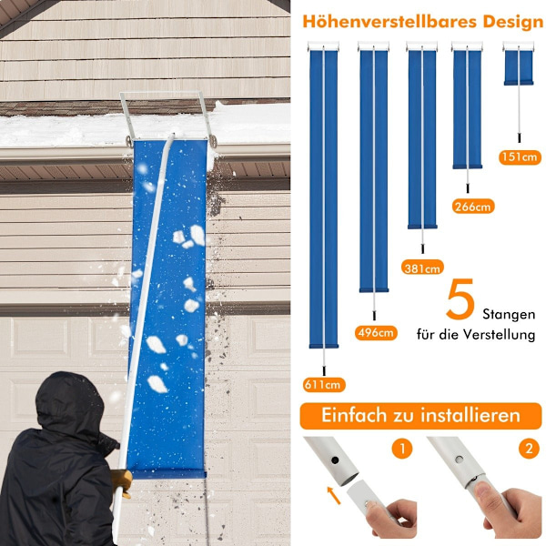 Lumiharava, jossa 5-osainen tanko ja alumiinirunko ja liukumaton kahva, hopea