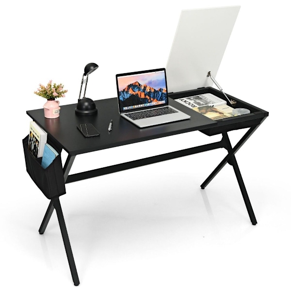 120 cm langt skrivebord med kubeskuffe & sidelomme computerbord sort + hvid