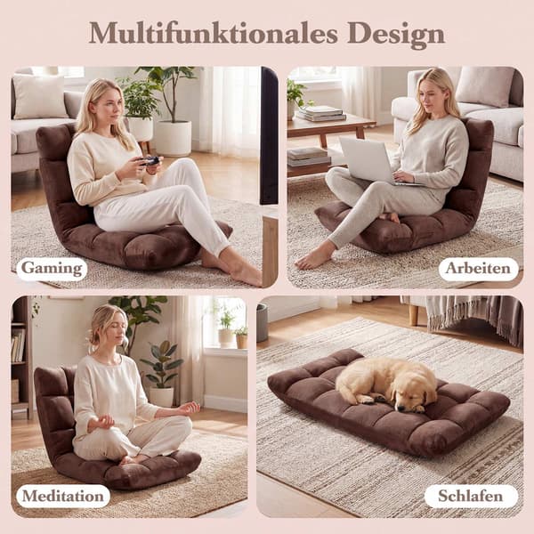 Justerbar klappestol, brun koralfleece