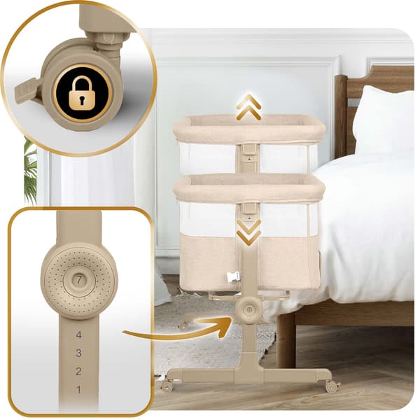 Sammenfoldelig rejse-babyseng med co-sleeper-funktion