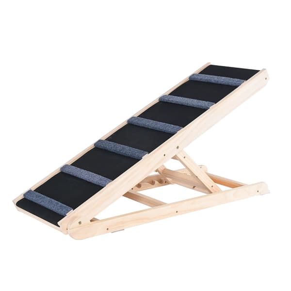 Sammenklappelig hunderampe, træ, justerbar 35-65 cm, skridsikker