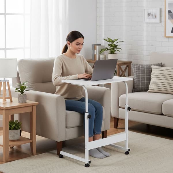 Mobilt laptopbord, justerbar höjd, MDF, vit