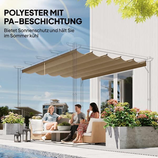 Udtrækkelig pergola-overdækning 3x3m, brun, polyester